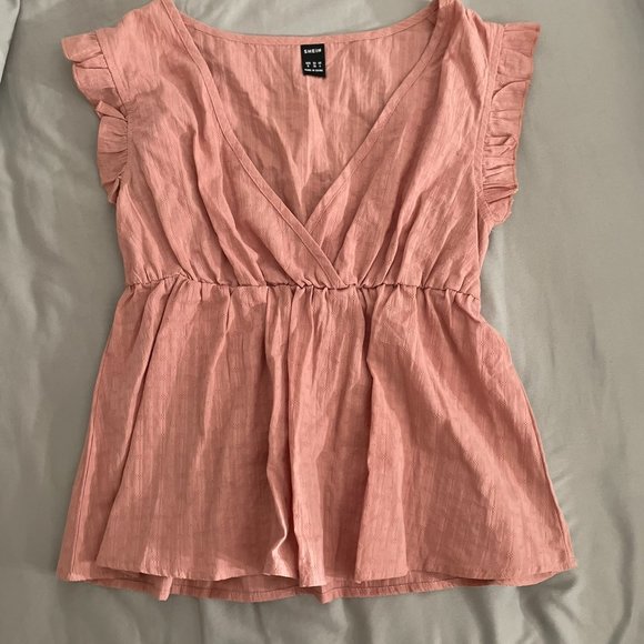 RUFFLE TRIM SURPLIC FRONT PEPLUM BLOUSE - Picture 1 of 2